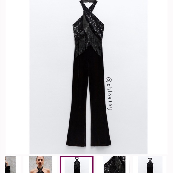 COPY - FRINGED SEQUIN HALTER NECK JUMPSUIT - Picture 2 of 5